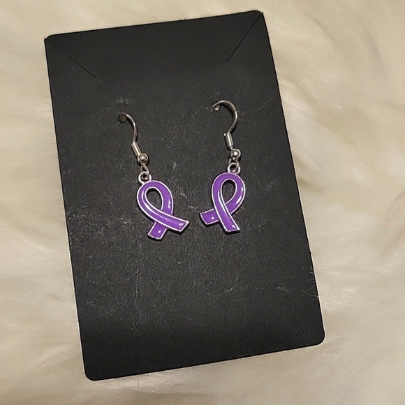 HP🎉 Purple Awareness Ribbon Earrings 💜 Surgical Steel Nickle Free - Picture 2 of 3